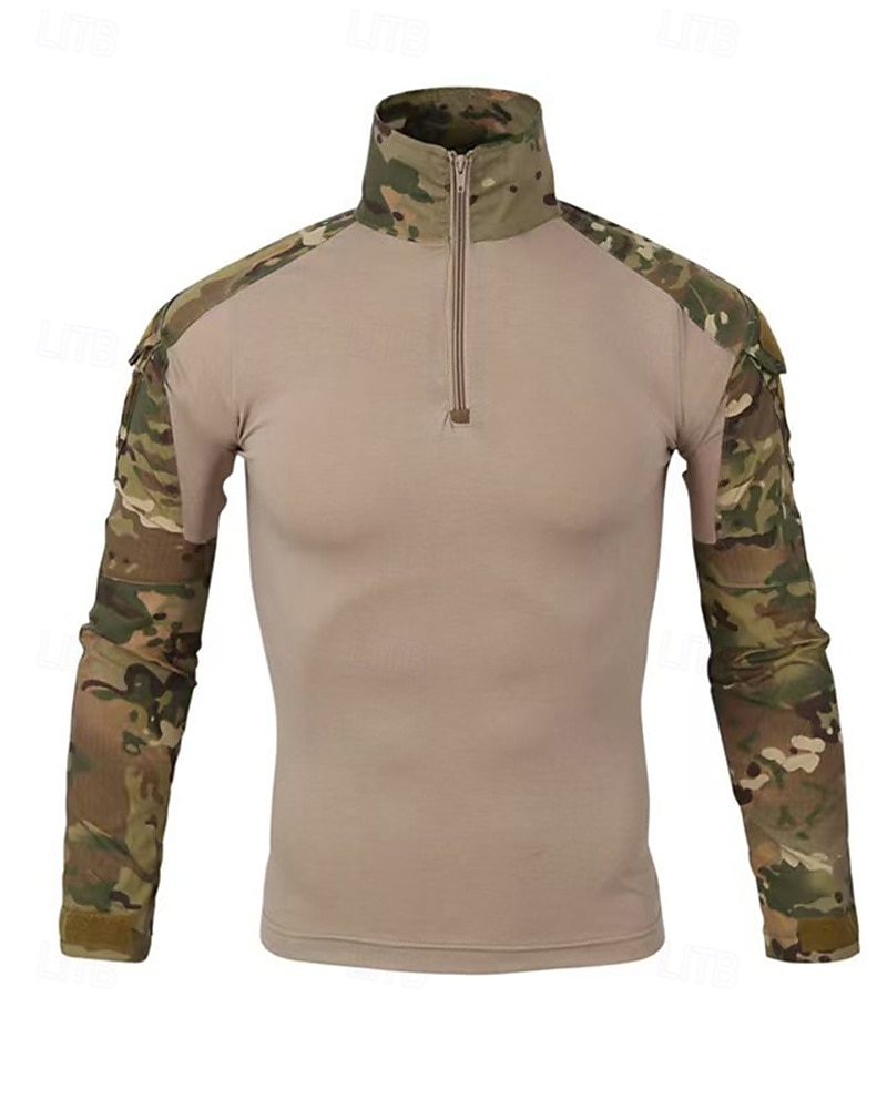 Per uomo Felpa con mezza zip Felpa militare Manica Lunga Collo alla coreana Top Esterno Traspirante Misto Cotone Mimetico Grigio scuro pitone nero Nero Viaggio Corsa del 2025 a $25.99 –P5