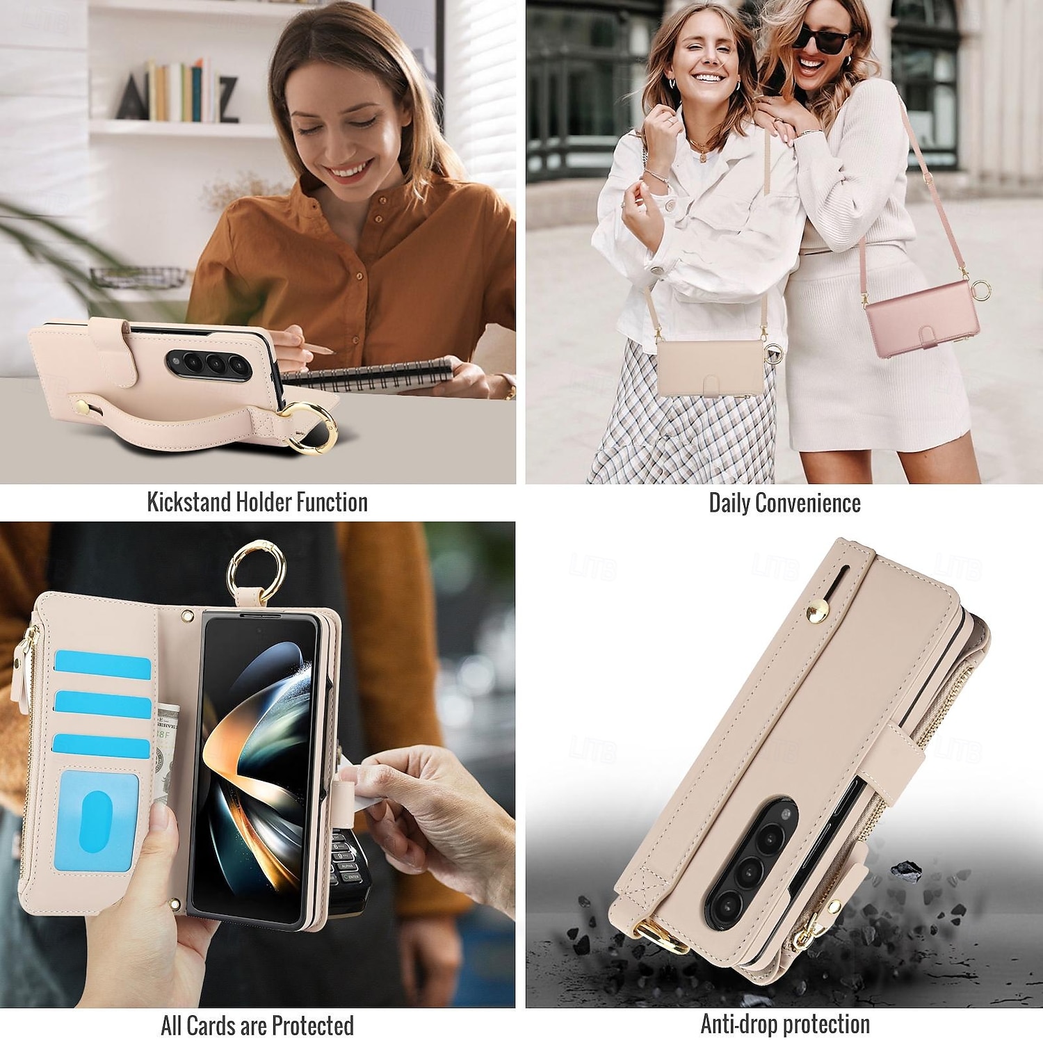 Phone Case For Samsung Galaxy Z Fold 6 Z Fold 5 Z Fold 4 Z Fold 3 Back Cover Wallet Case Zipper with Lanyard Card Slot TPU PU Leather 2025 - $28.99 –P4