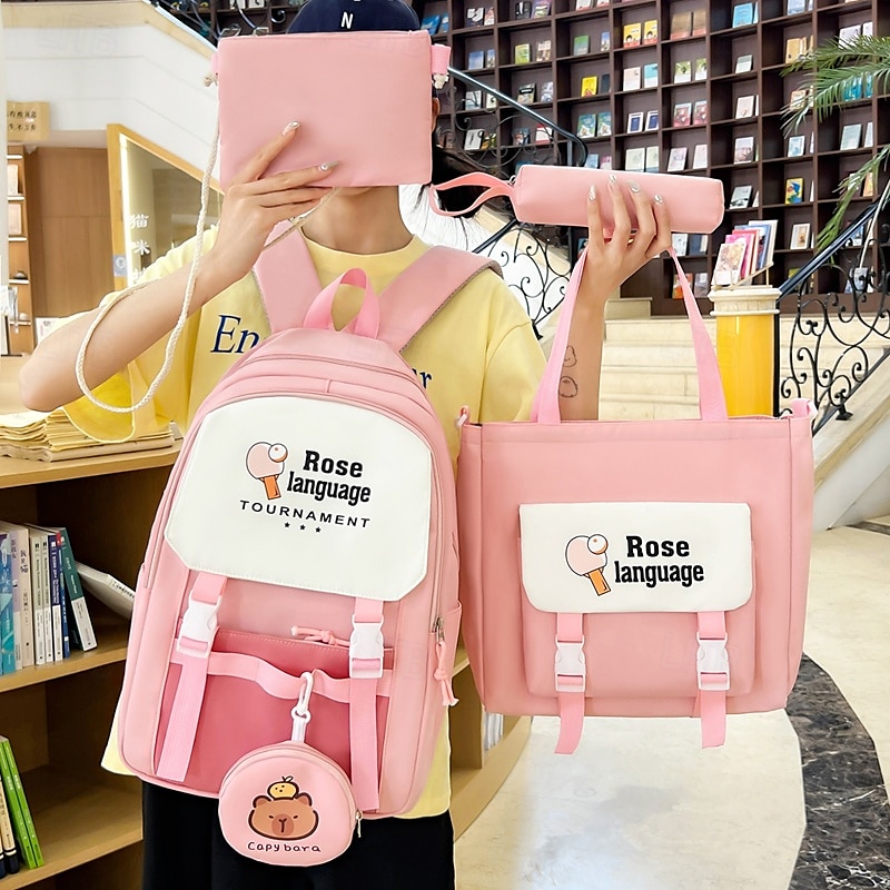 Set di 4 zaini rosa per il ritorno a scuola per ragazze – include zaino, borsa, astuccio e portamonete – design simpatico con cartoni animati, leggero e resistente del 2025 a $34.99 –P1