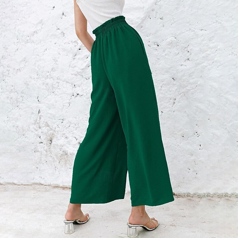 Femmes Jambe large Slacks Streetwear Occasionnel Longueur complète Naturel Uni Avec Poches Taille Élastique Confortable Fête Week-end Rouille Vert printanier Noir Blanche Automne Coupe régulière de 2025 ? $17.99 –P16