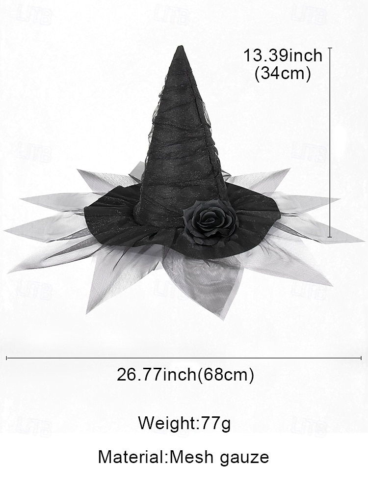 Halloween heksenhoed voor dames met roos en mesh sluier – gotische punthoed voor kostuumfeesten, cosplay en thema-evenementen 2026 - $14.99 –P11