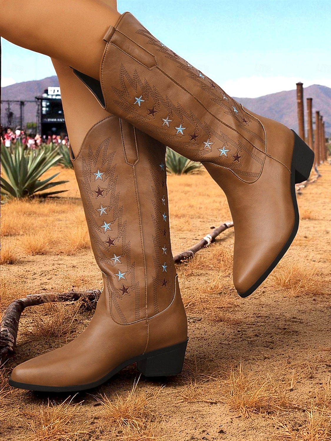 Women's Brown Western Cowboy Boots with Star Embroidery - Comfortable Block Heel Ankle Boots for Country Music Festivals, Outdoor Events, and Everyday Wear 2025 - $42.99 –P6