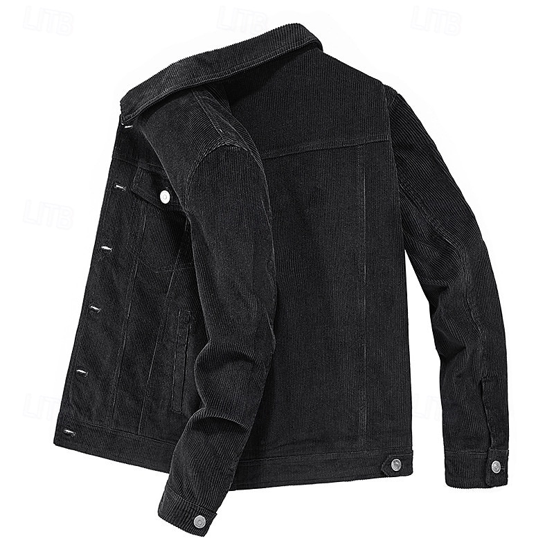 Men's Corduroy Jacket Cargo Jacket Casual Jacket Vacation Daily Pocket Fall Winter Plain Fashion Classic Lapel Regular Black Khaki Coffee Gray Jacket 2025 - $68.99 –P15