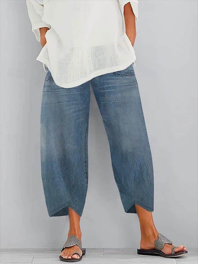 Women's Slacks Pants Trousers Vacation Vintage Ethnic Style Full Length High Waist Floral Graphic Geometic Elastic Waistband Comfy Breathability Soft Inelastic Outdoor Street Daily Black Navy Blue 2025 - $20.99 –P6