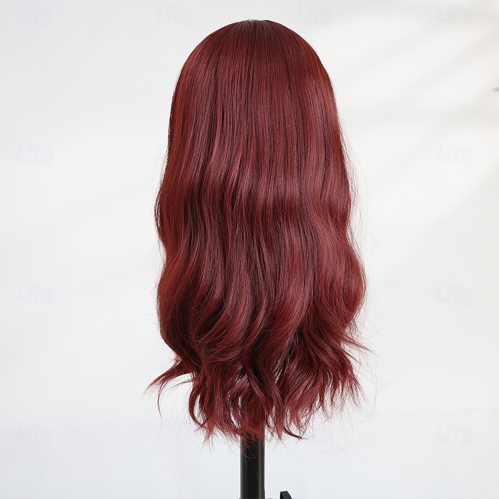 Peluca ondulada color burdeos de 20 pulgadas para mujer: flequillo completo, cabello largo, ideal para Halloween, cosplay y estilos de moda actuales. 2025 - $32.99 –P6