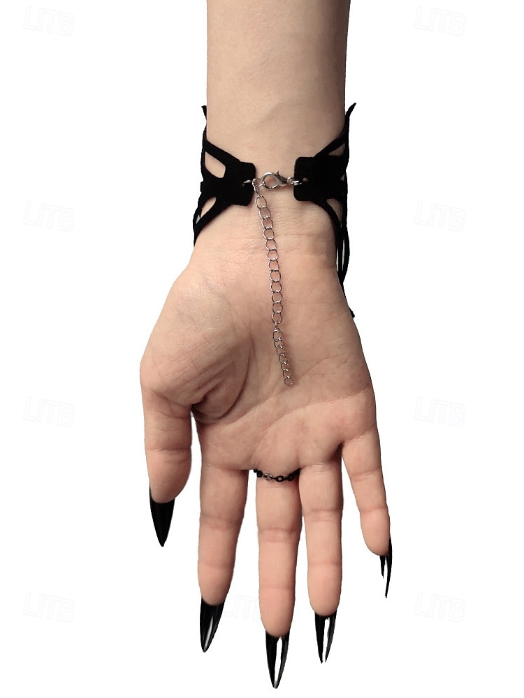 Damen-Halloween-Handarmband mit Spinnennetz – schwarze Gothic-Handkette aus Polyester mit Spinnendesign für Kostümpartys und Cosplay 2025 - $9.99 –P4