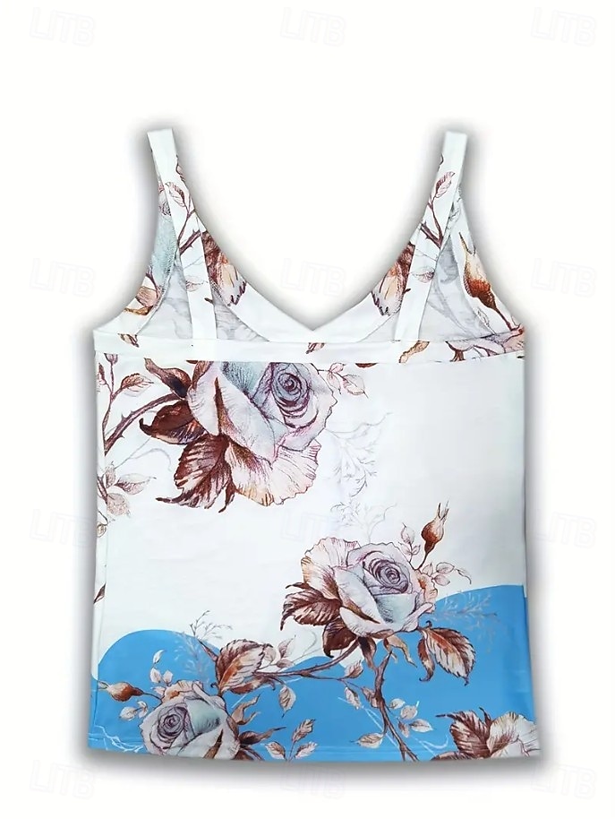 Femmes Chemise Chemisier Fleuri Graphique ancien Tropical Élégant Sans manches Bretelle Col en V Hauts Réguliers Quotidien Imprimé Noir et Blanc Bleu Bleu Ciel Été Printemps de 2025 ? $19.99 –P6
