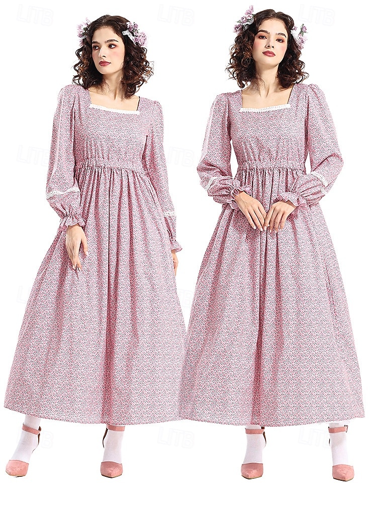 19° secolo anni 1800 Vecchio West Costume Cosplay Abito da prateria Set cuffia e grembiule Pioniere Floreale Per donna Halloween Carnevale Giornata mondiale del libro Vestiti per eventi scolastici del 2025 a $51.99 –P3