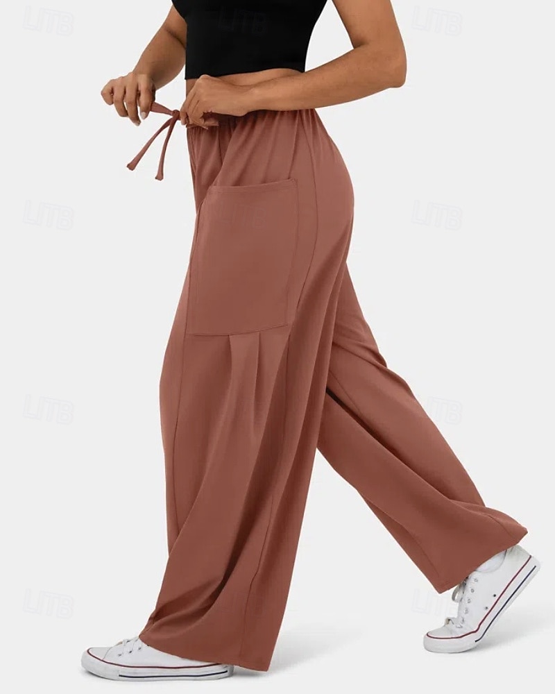 Per donna Gamba larga Pantaloni Eleganti Streetwear Casual Lunghezza intera Naturale Semplice Tasca Design con Coulisse Elastica Comodo Streetwear Ferie Rosso violaceo Nero Verde militare Marrone del 2025 a $22.99 –P2