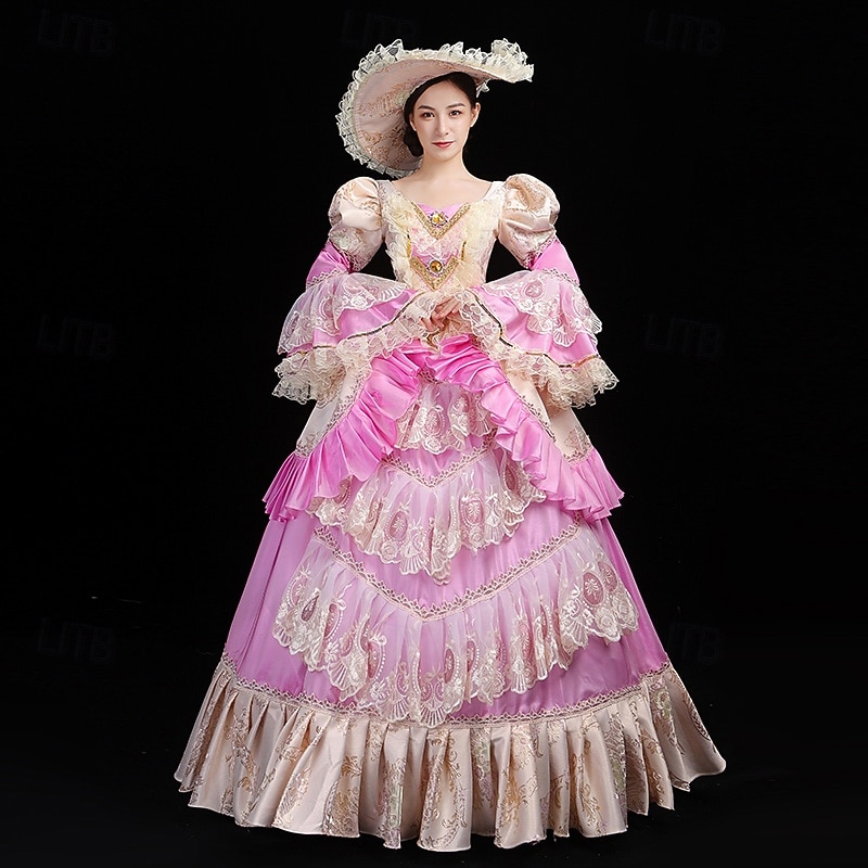 ancien Rococo Renaissance Maxi Robe Normal Juliette Princesse Mariée Plissé Volanté Princesse Col rond Déguisement Femmes Halloween Carnaval Mascarade Soirée Halloween Performance Adultes de 2026 ? $263.59 –P14