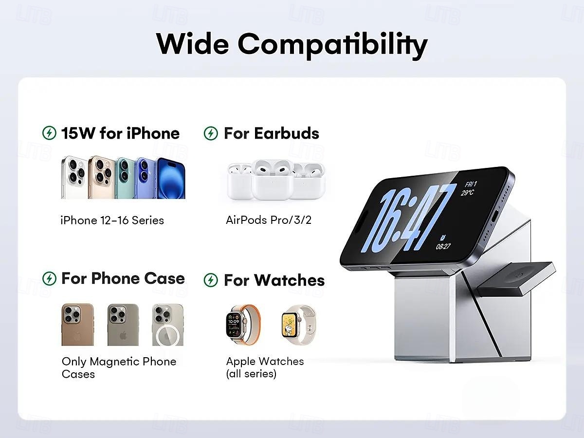 2025年 iPhone用3-in-1ワイヤレス充電ステーション、マグセーフ充電器対応の高速ワイヤレス充電ステーション、iPhone、Apple Watch、AirPods用マグネット式折りたたみ式旅行用充電スタンドナイトスタンド  コレクション – $47.99 –P3