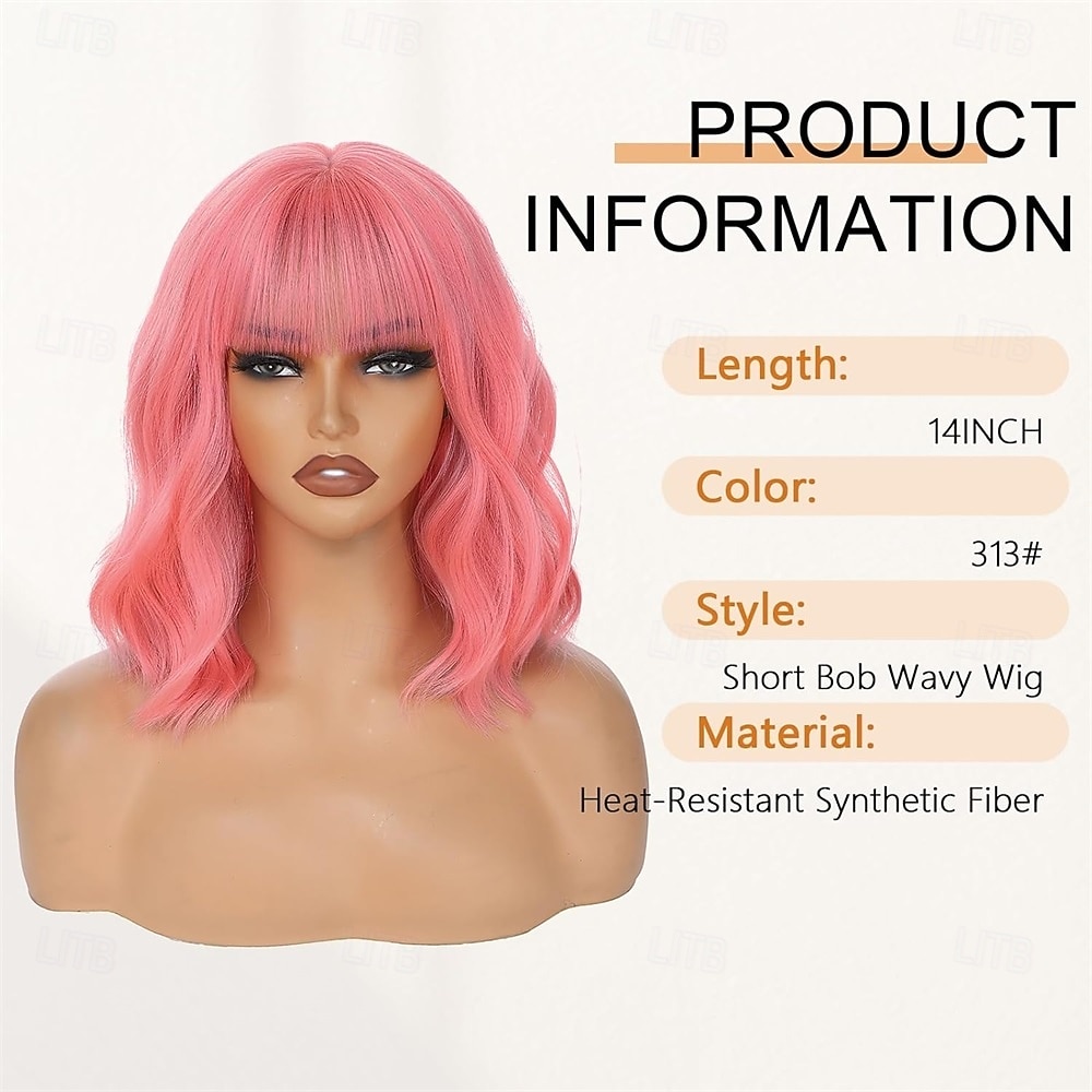roze pruiken kort golvend haar pastel bob pruik met pony schouderlang synthetisch haar voor vrouwen meisje kleurrijke cosplay pruik synthetische hittebestendige vezel voor dagelijks gebruik op 2026 - $23.99 –P3