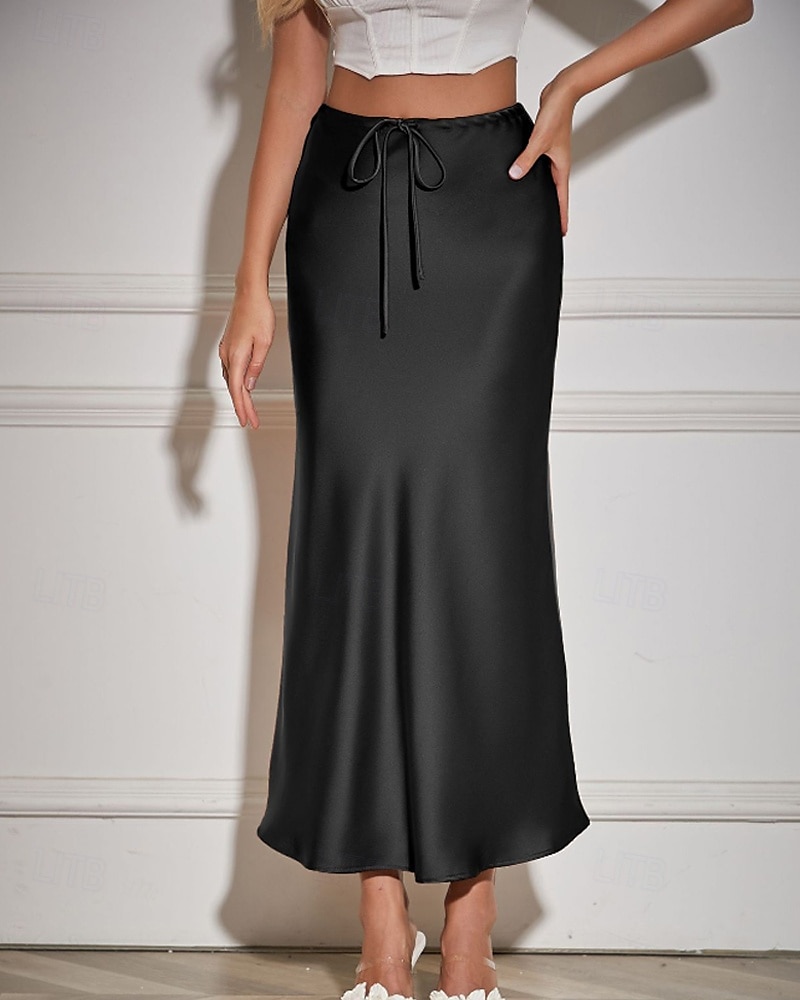 Mujer Falda Casual Maxi Tiro Medio Faldas Plano Correa Microelástico Vacaciones Calle Vino Azul marinero Negro Verde Ejército Otoño Poliéster 2025 - $22.99 –P18