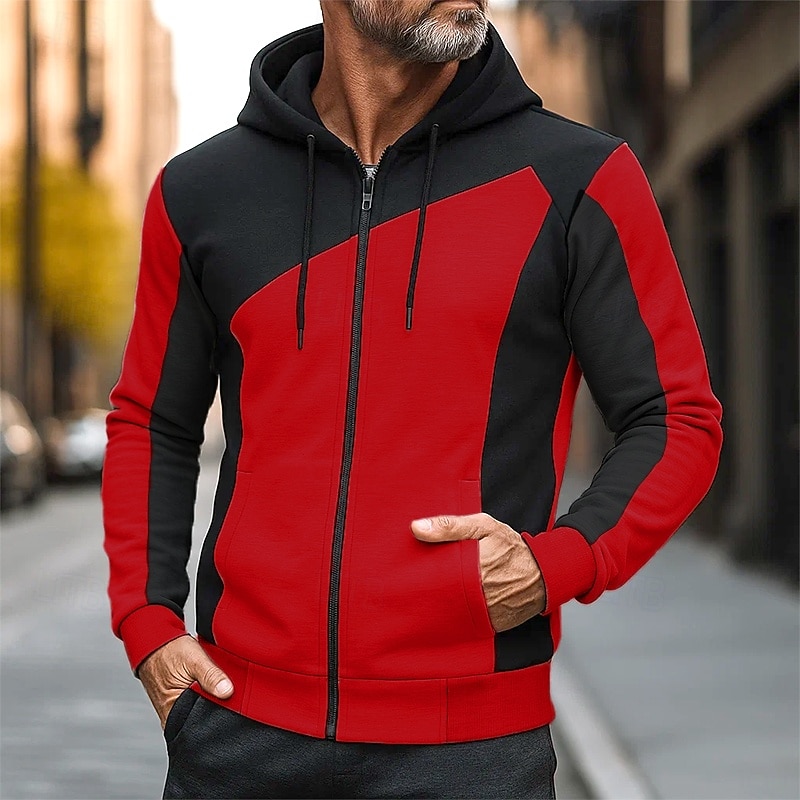 Per uomo Felpa con cappuccio Felpa con cappuccio a zip intera Felpa con cappuccio in pile Nero Bianco Rosso Borgogna Blu Con Cappuccio Semplice Patchwork Blocco di colore Sport & Outdoor Casuale del 2026 a $18.49 –P4