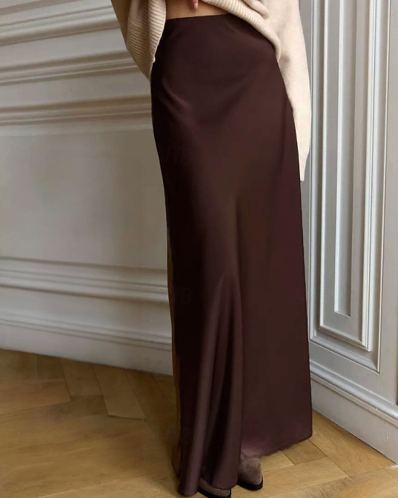 Femmes Jupe Moulant Mode Maxi Taille Basse Jupes Uni Micro-Élastique Soirée Rue Noir Blanche Kaki Gris Claire Automne Polyester de 2025 ? $22.99 –P18