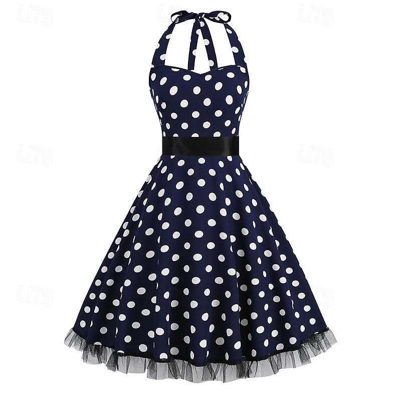 Epocă 1950 rockabilly Lungime Genunchi Rochie Flapper Rochii O rochie de linie Buline Mulată Gâtul halter Pentru femei Halloween Carnaval ziua îndragostiților Petrecere Casual Petrecere ceai Adulți 2025 - $25.99 –P9