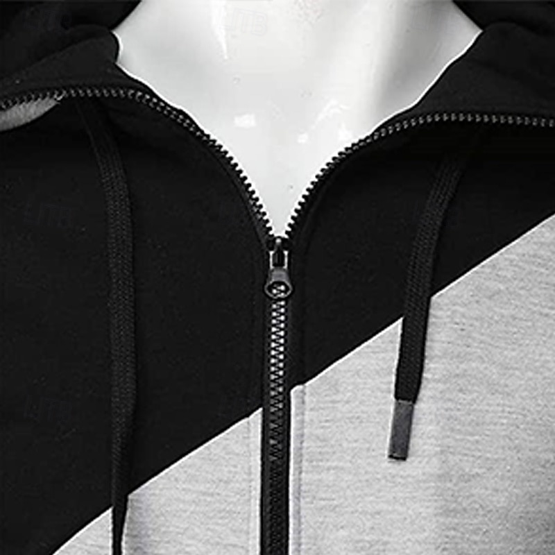 Per uomo Felpa con cappuccio Felpa con cappuccio a zip intera Felpa con cappuccio in pile Nero Bianco Rosso Borgogna Blu Con Cappuccio Semplice Patchwork Blocco di colore Sport & Outdoor Casuale del 2026 a $18.49 –P8