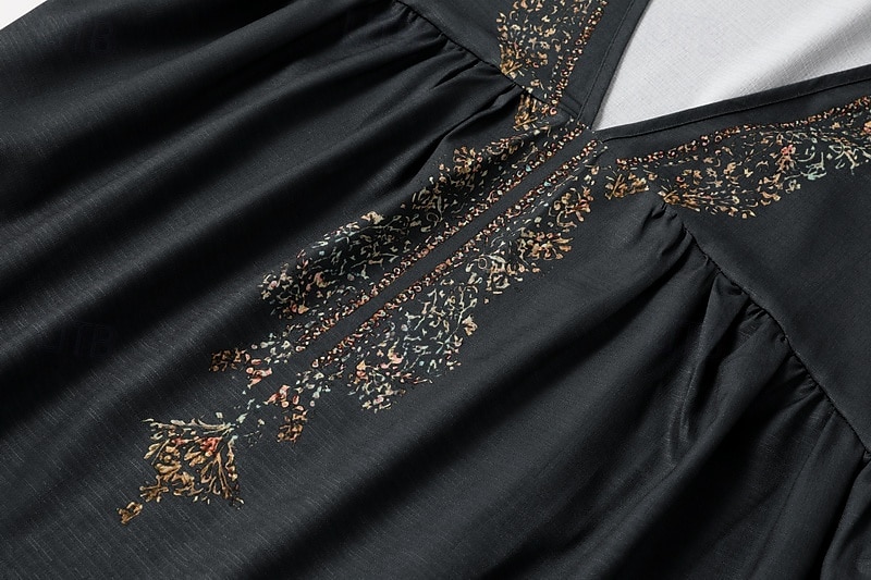 Femmes Chemises en coton et lin Chemisier occidental Uni Bohème ancien Boho manche longue Col en V Hauts Longs Quotidien Fête Patchwork Gris foncé Été de 2025 ? $21.99 –P7