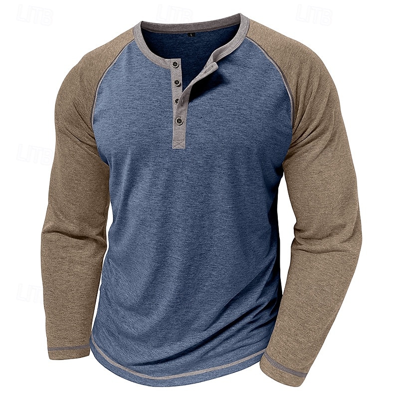Herren Henley Hemd T-Shirt Baseball-T-Shirt Kurzarm Farbblock Designer Basic Böhmische Raglanärmel Henley Outdoor Lässig Täglich Sommer Herbst Schwarz Marineblau Blau Henley T-Shirt 2026 - $24.99 –P9