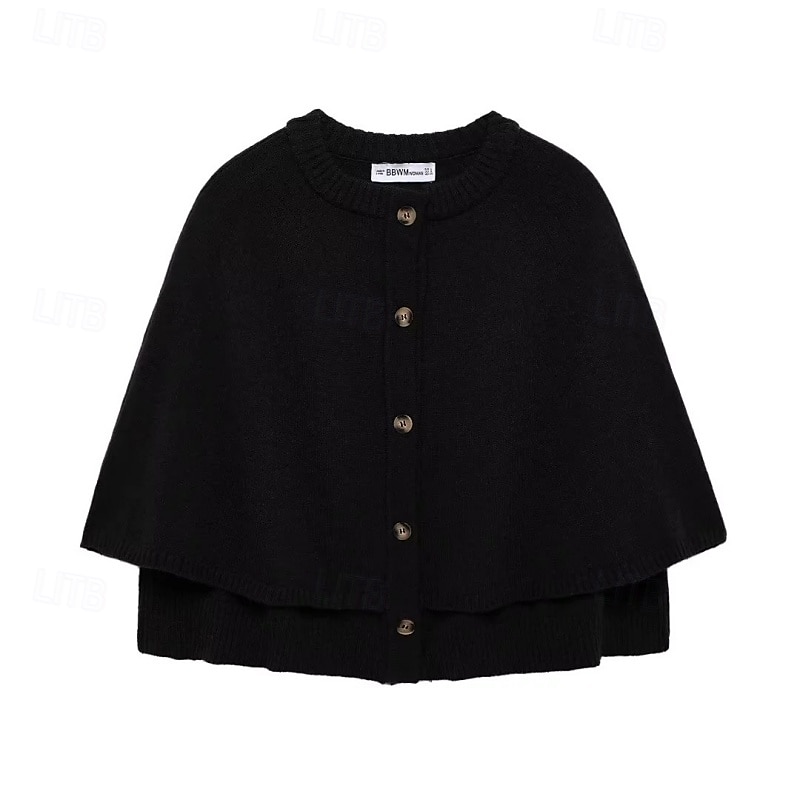 Damen Kappe Mode Lässig Weich Einfarbig Gerippt Rundhalsausschnitt Knöpfe Gestrickt Langarm Normale Oberteile Stricken Outdoor Täglich Wochenende Schwarz Weiß Herbst Winter 2025 - $47.99 –P10