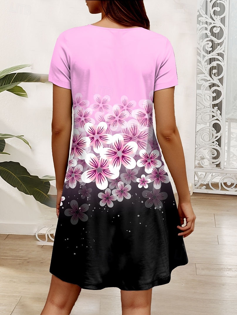 Femmes Mini Robe Robe Décontractée Robe T-Shirt Robe d'Été Robe trapèze Occasionnel Coupe régulière Fleuri Graphique Manche Courte Col en V Rose Claire Bleu Violet Vert Été Printemps de 2025 ? $24.99 –P2