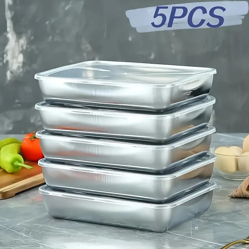 5-Piece Stainless Steel Food Storage Containers with Airtight Lids, Stackable Kitchen Organizer Set for Salad, Fruit, and Meal Prep, Refrigerator Safe, Freezer Friendly, Multipurpose Fresh-Keeping Bowls 2025 - $19.99 –P1