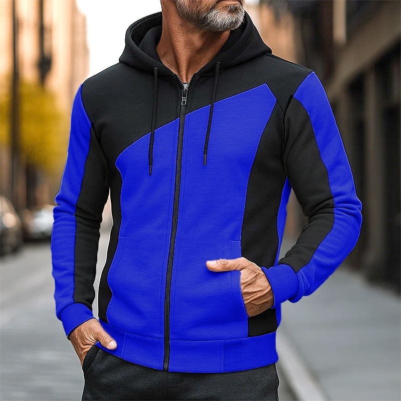 Per uomo Felpa con cappuccio Felpa con cappuccio a zip intera Felpa con cappuccio in pile Nero Bianco Rosso Borgogna Blu Con Cappuccio Semplice Patchwork Blocco di colore Sport & Outdoor Casuale del 2026 a $18.49 –P5