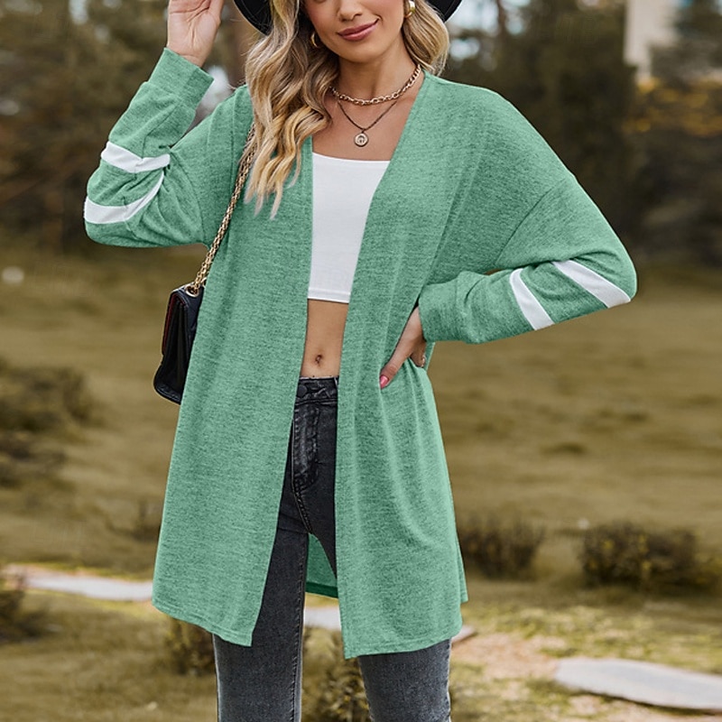 Pentru femei Pulover Bluza Modă Șic Stradă Zilnic Bloc Culoare Striat Deschis frontal Tricotat Manșon Lung Topuri lungi Tricotat Concediu Ieșire Sfârșit de săptămână Negru Roz Îmbujorat Toamnă Iarnă 2025 - $22.99 –P12