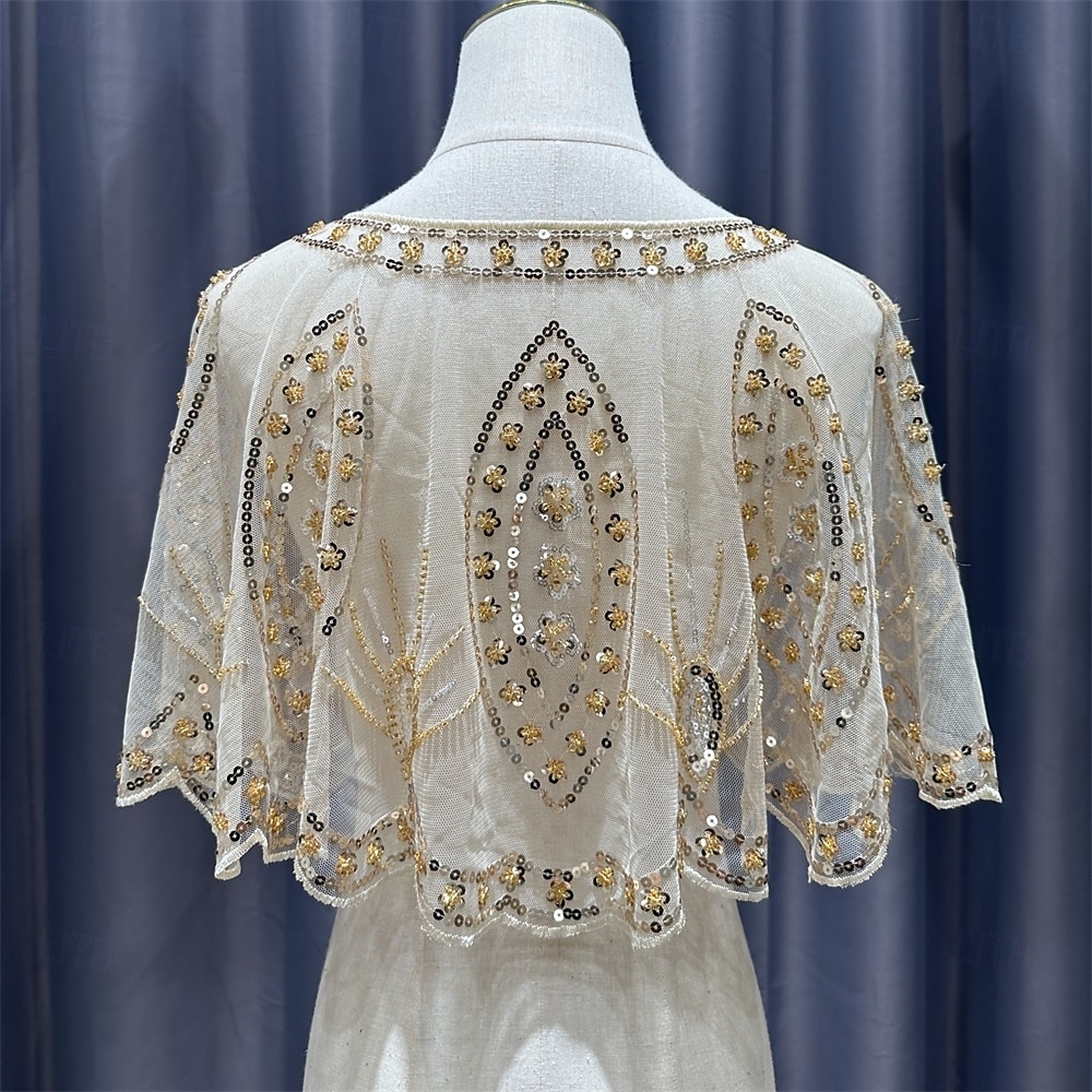 Sjal til kvinner Elegant Solbeskyttelse Kortermet Blonder Bryllup Wrap Med Paljett Til Bryllup Sommer 2025 - $26.99 –P9