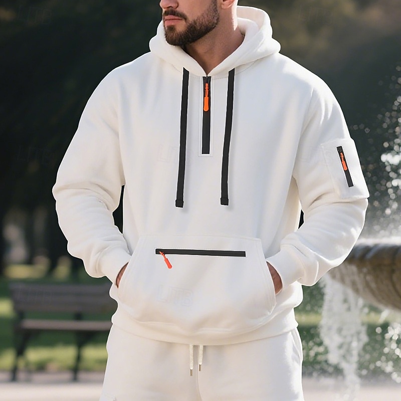 Hombre Sudadera Sudadera con capucha y cremallera de un cuarto Sudadera con capucha de lana Negro Blanco Azul Marino Caqui Gris Claro Con Capucha Plano Bolsillo Cremallera de un cuarto Deporte Diario 2025 - $23.99 –P2