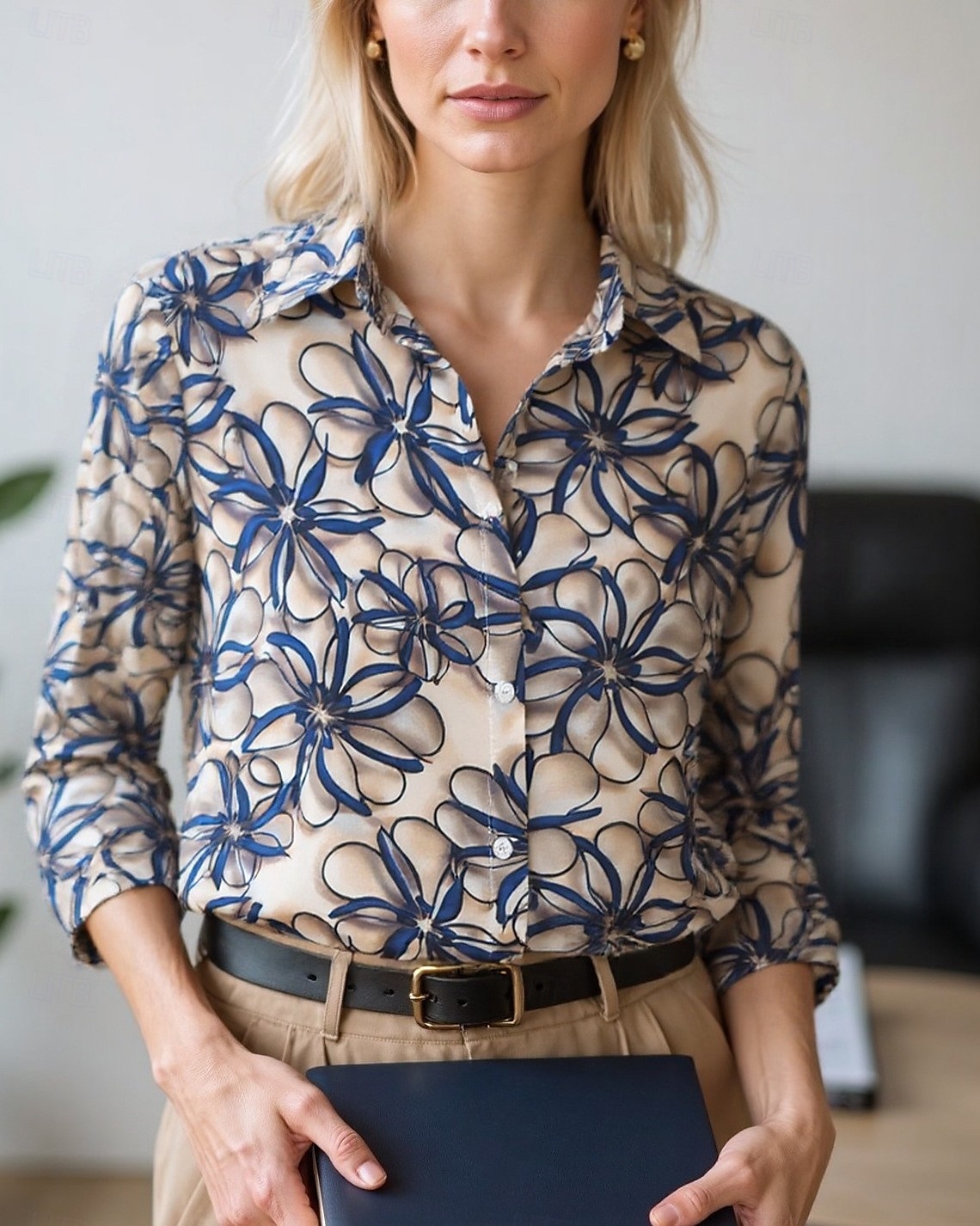 Dame Bluse Dressy topper Chiffongoverdeler Blomstret Fargeblokk Elegant Daglig Stilfull Langermet Skjortekrage Vanlige topper Arbeid Daglig Knapper Trykt mønster Svart Blå Brun Grønn Beige Vår, Høst 2025 - $24.99 –P2