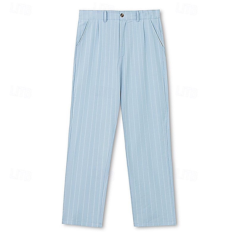Herr Linne Byxor Långbyxor Sommarbyxor Strandbyxor Ficka Rakt ben Randig Komfort Andningsfunktion Semester Dagligen Helgdag Hawaiisk Boho Svart Vit 2025 - $27.99 –P16