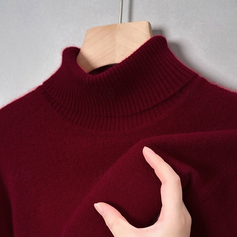 Herren Pullover Strickpullover Gerippt Stricken Normale Oberteile Gestrickt Einfach Rollkragen Mode Basic Urlaub Alltagskleidung Bekleidung Winter Herbst Kamel Wein M L XL 2025 - $25.99 –P5