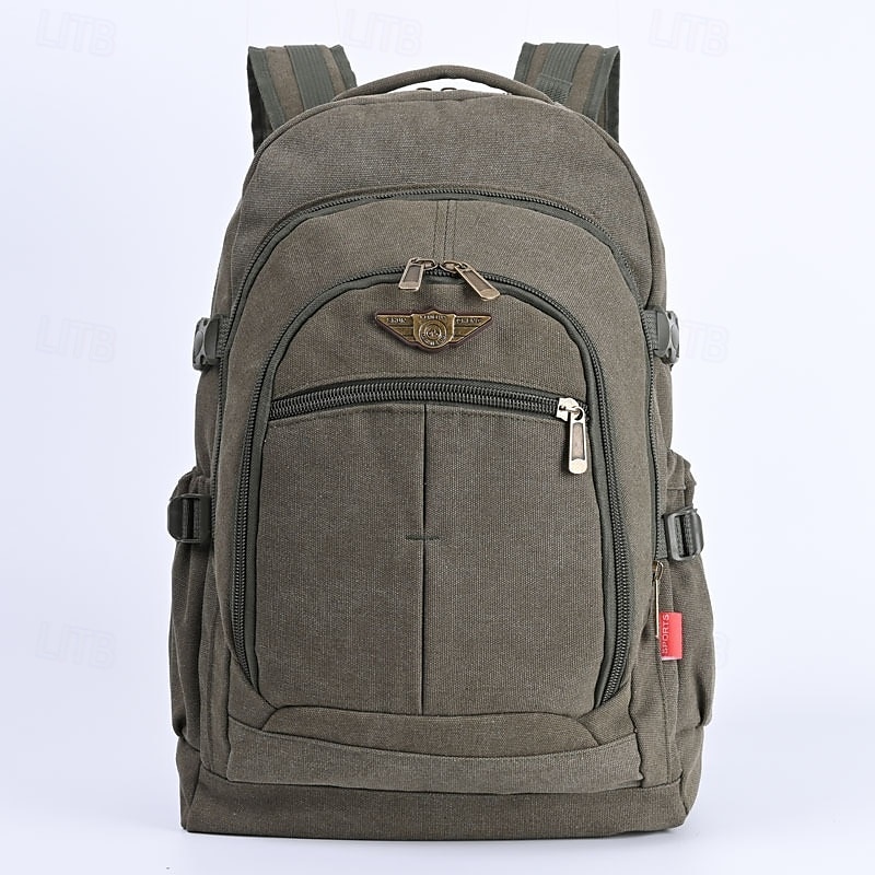 Herrryggsäck i vintage-canvas för resor och skola – stor ryggsäck i militärstil med flera fickor för utomhusbruk, vandring eller dagligt bruk 2025 - $29.99 –P6