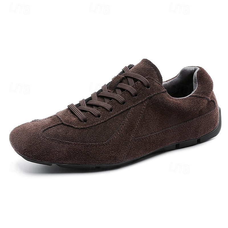 Baskets en daim marron foncé pour homme avec semelle en caoutchouc blanc, cuir de vachette élégant et durable, parfaites pour les sorties décontractées, les voyages et les événements décontractés de 2025 ? $64.99 –P1