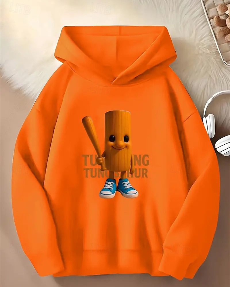 Moletom com capuz gráfico 3D Tung Tung para meninos, manga comprida, moda primavera/outono, moda urbana, crianças de 4 a 12 anos, com capuz, casual, para atividades ao ar livre, ajuste regular de 2025 por $18.99 –P1