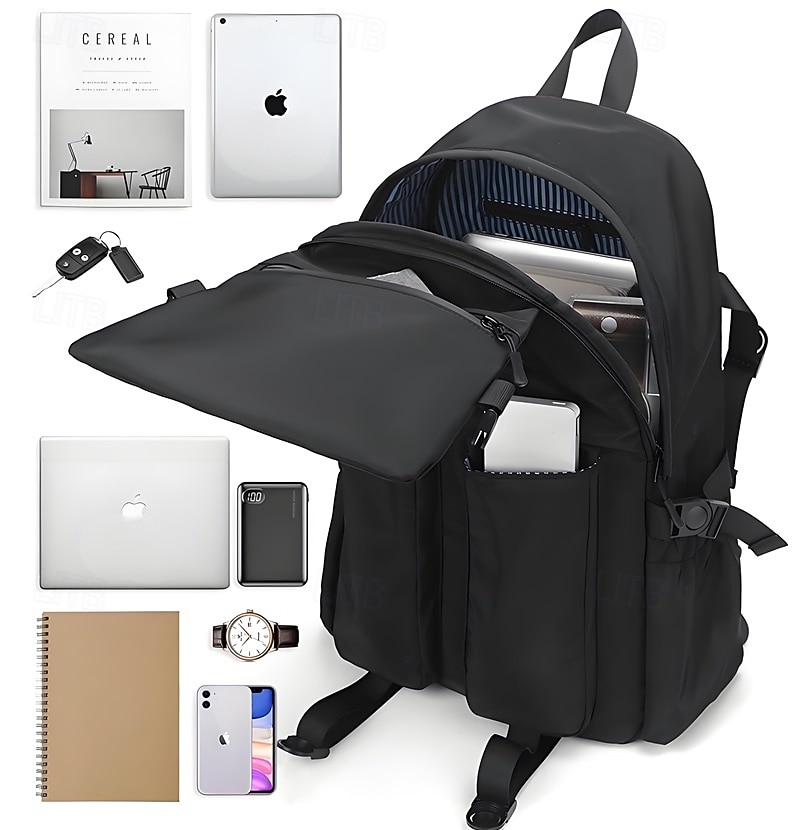Pánský školní batoh s velkou kapacitou a šedým vzhledem, odolná voděodolná nylonová cestovní taška a taška na notebook pro studium, práci a venkovní použití. 2025 - $34.99 –P6