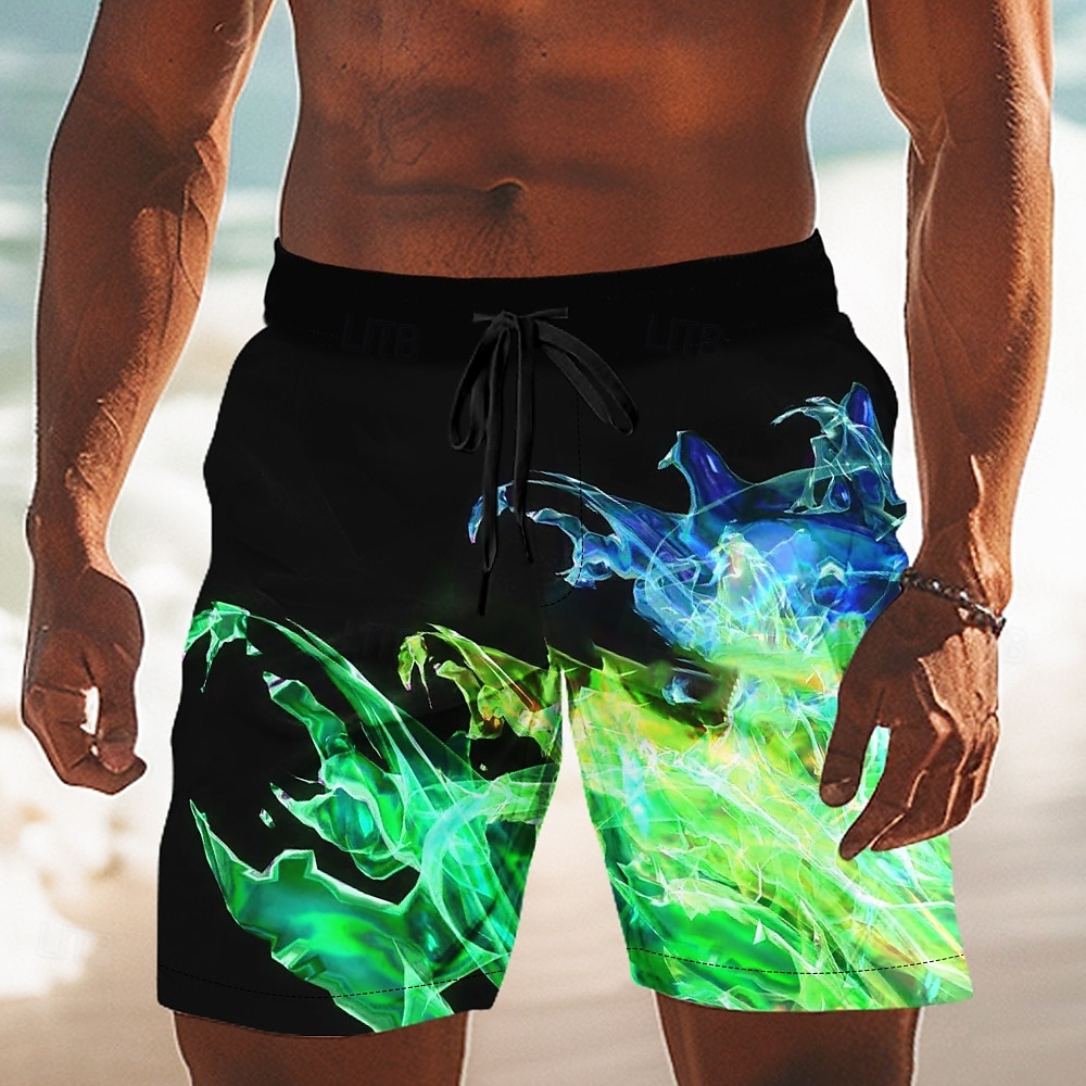 Herre Fargerik Flamme Badeshorts Surfeshorts Medium Midje Fritid utendørs Feriereise Hverdag Sidelommer Mesh fôr Elastisk snøring i midjen Designer Klær 2025 - $19.99 –P4