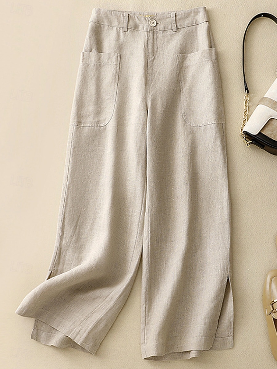 Per donna Pantaloni in cotone e lino Gamba larga Chinos Vacanza Vintage Moda Lunghezza intera Vita Alta Semplice Tasca Comodità All'aperto Inelastico Vacanza Streetwear Quotidiano Giallo Arancione del 2025 a $25.99 –P1