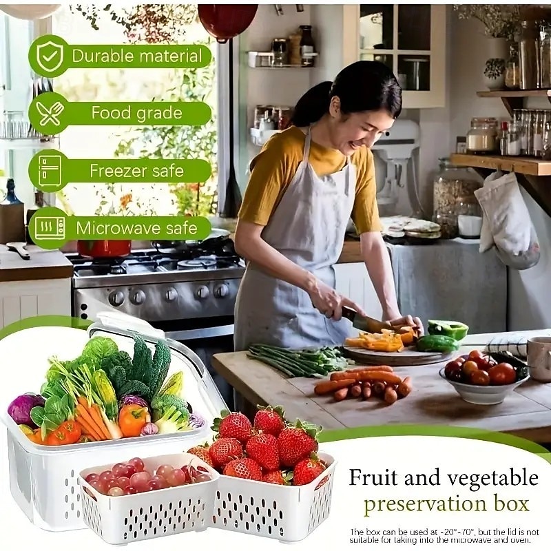 6-Pack BPA-Free Polypropylene Food Storage Containers with Lids, Stackable Refrigerator Organizer Bins with Drain Tray for Fruits, Vegetables, and Dry Goods, Versatile Kitchen Storage System Ideal for Camping and Dining 2025 - $15.99 –P1