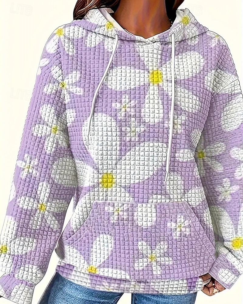 Femmes Sweat à capuche Fleuri Streetwear Occasionnel Confortable manche longue À capuche Hauts Réguliers Rue Fête Sortir Avec Poches Imprimé Blanche Bleu Violet Automne de 2025 ? $25.99 –P4