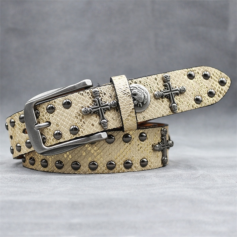 Муж. ремень Автоматическая пряжка Быстрый выпуск Кожа PU Сплав Винтаж Прочный Регулируется Крест Черепа Синий Серебряный на открытом воздухе Повседневные Пояс на талию 2026 - $29.99 –P9