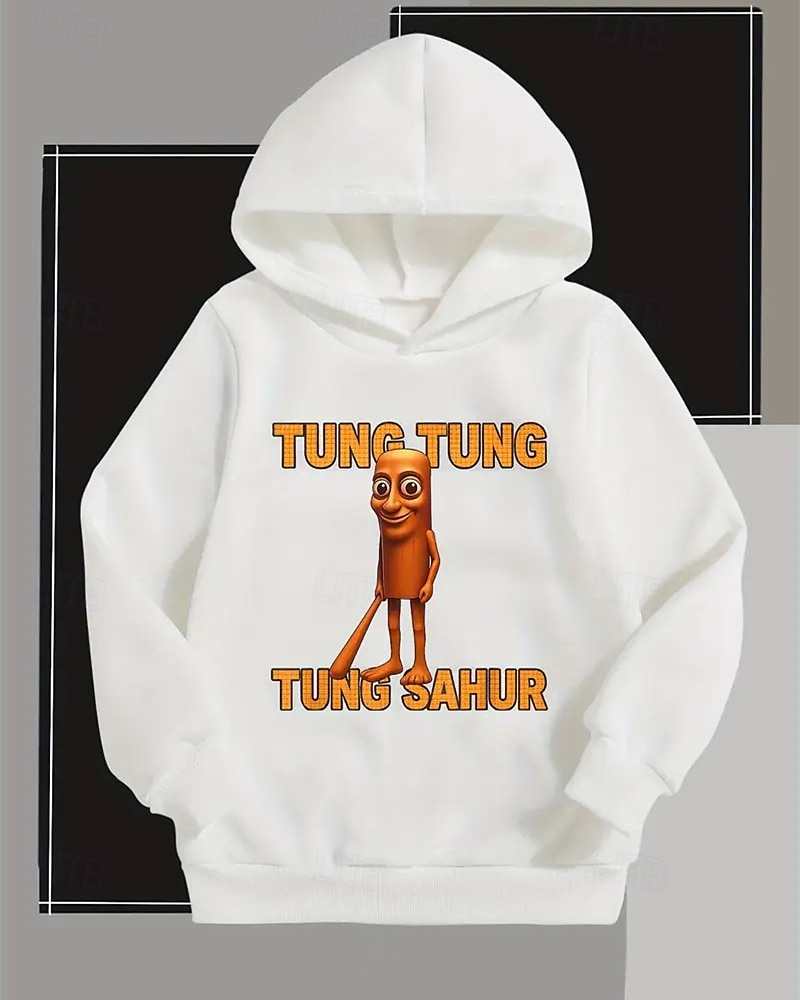 Pojkar 3D Tung Tung Grafisk Huvtröja Långärmad Vår Höst Mode Streetwear Barn 4-12 år Huva Friluftsliv Casual Dagligen Normal Passform 2025 - $18.99 –P5