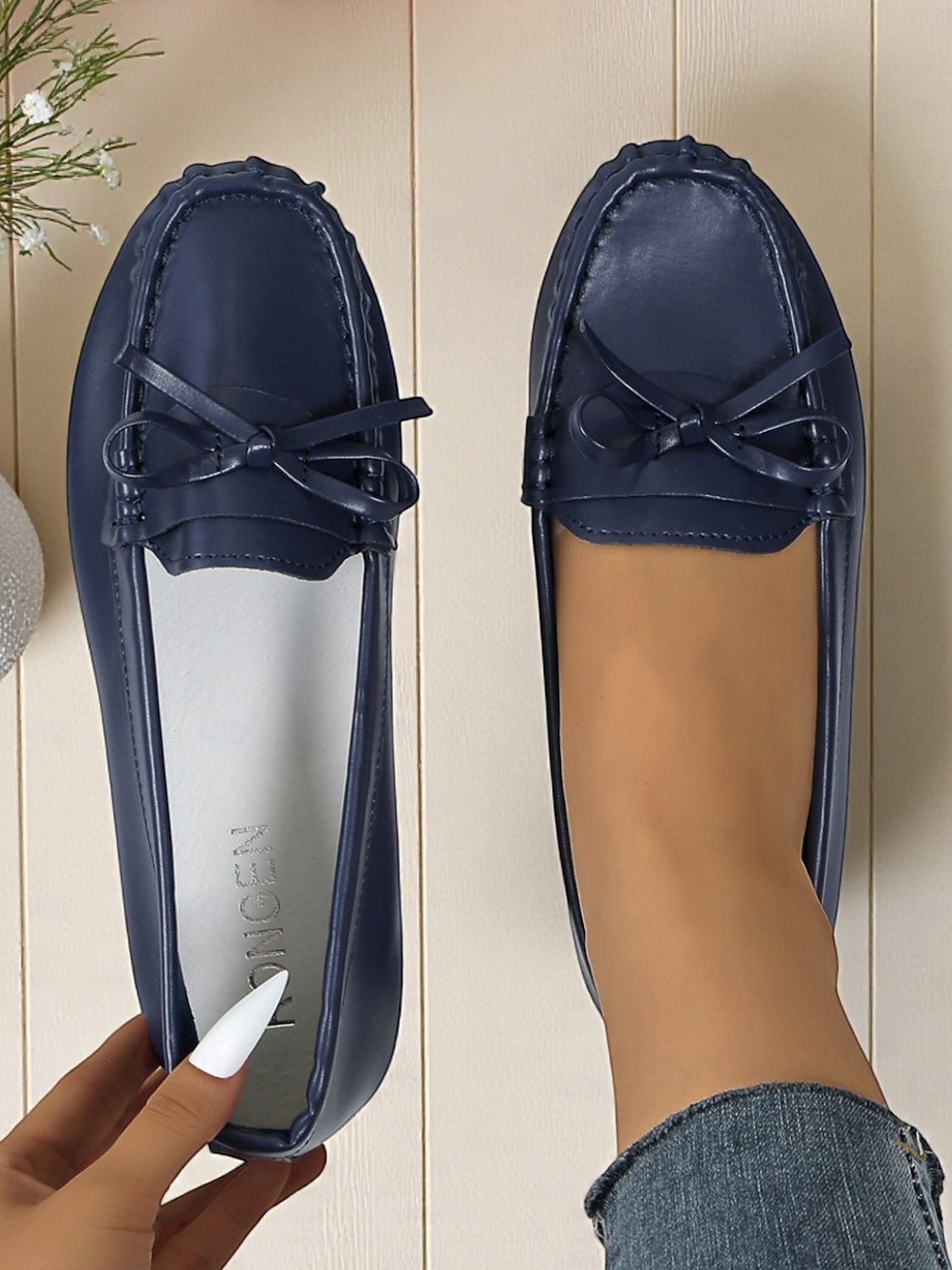 Damen-Mokassins mit goldfarbener Metallic-Schleife – bequeme Slipper, lässige und elegante flache Schuhe für Damen, perfekt für Partys, Reisen und den Alltag 2025 - $19.99 –P2