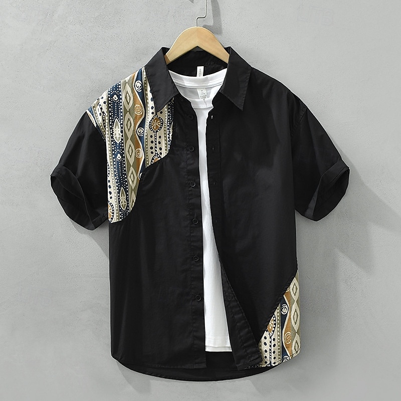 Per uomo Camicia Camicia di lino Camicia casual Camicia con Bottoni Camicia di cotone Rombi Vacanza Streetwear Nero Bianco Manica Corta Collo ripiegato Estate Abbigliamento Stampato del 2025 a $44.99 –P7