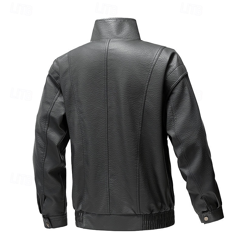 Homme Veste en Similicuir Veste moto Blouson de Moto Vacances Quotidien Coupe-vent Chaud Avec Poches Automne Hiver Uni Mode Classique Col montant Régulier Noir Jaune Gris Veste de 2025 ? $58.99 –P13