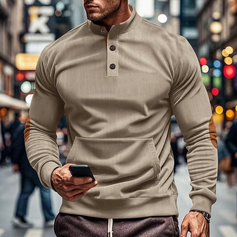 Per uomo Maglia Velluto a coste Felpa con cappuccio abbottonata Aalbicocca Nero Verde militare Marrone Grigio chiaro Colletto Mao Semplice Patchwork Sport & Outdoor Casuale Quotidiano Streetwear Cool del 2025 a $27.99 –P1