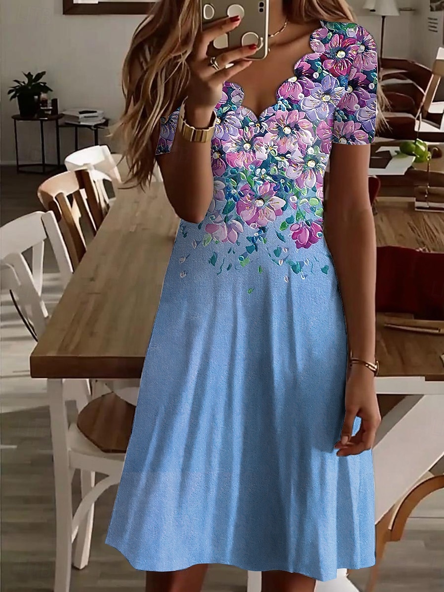 Damskie Sukienka mini Sukienka t-shirtowa Sukienka letnia Letnie sukienki Codzienny Codzienny Regularny Kwiaty Graficzny Krótki rękaw W serek Biały Jasnozielony Niebieski Zielony Lato Wiosna 2025 - $35.99 –P1