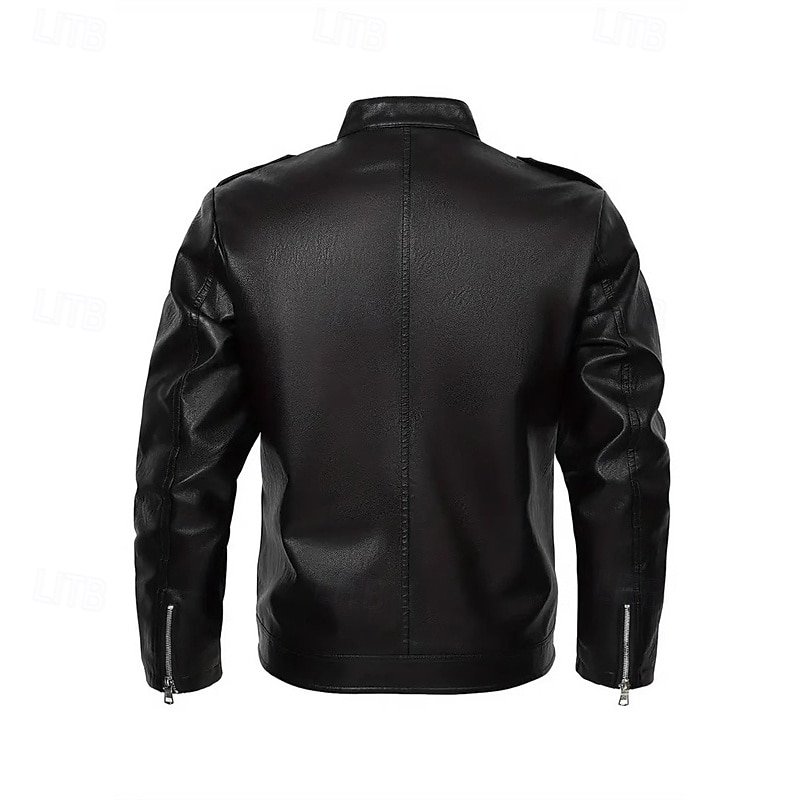 Bărbați Δερμάτινα μπουφάν Geaca de motociclist Geaca de motociclete Vacanță Zilnic Rezistent la Vânt Cald Buzunar Toamnă Iarnă Simplu Modă Clasic Guler de stand Regulat Negru Jachete 2025 - $42.99 –P2
