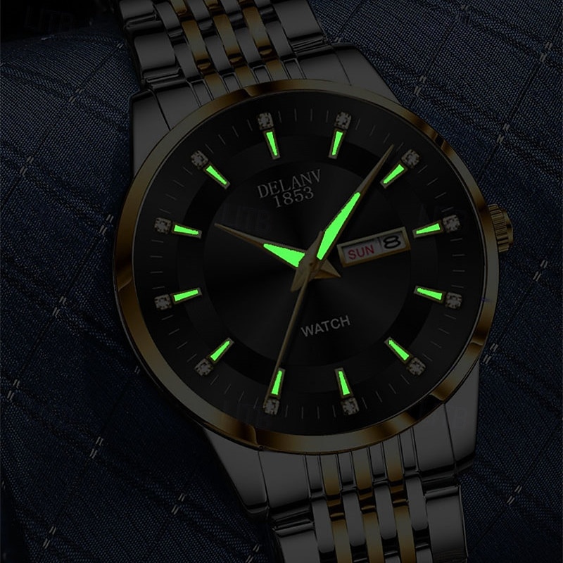 Die neue Edelstahlband große Ziffernblatt modische Herren Business Uhr mit IPX7 Wasserbeständigkeit leuchtendem Kalender und Tagesanzeige Freizeit Quarz Uhr einfache und vielseitige Herren Sport 2026 - $22.99 –P4